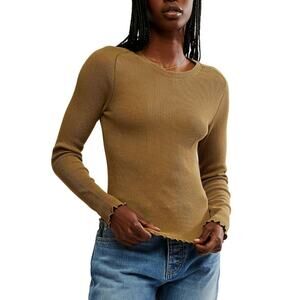 NWT Free People Easy Does It Tee Long Sleeve waffle knit Olive Green Size Small